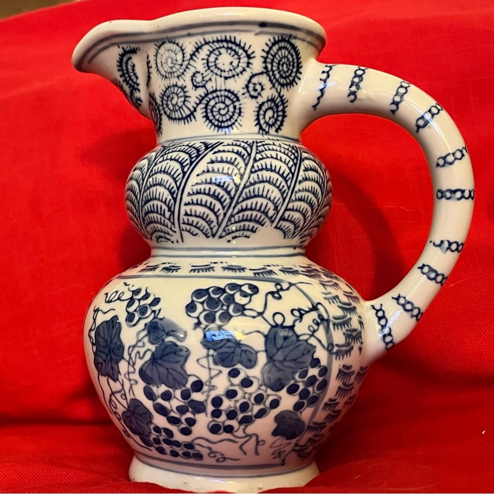 Vintage “Two’s Company” Pitcher Elegant Blue and White Chinoiserie Pitcher